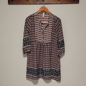 Orange Creek Brown and Blue Patterned Shift Dress